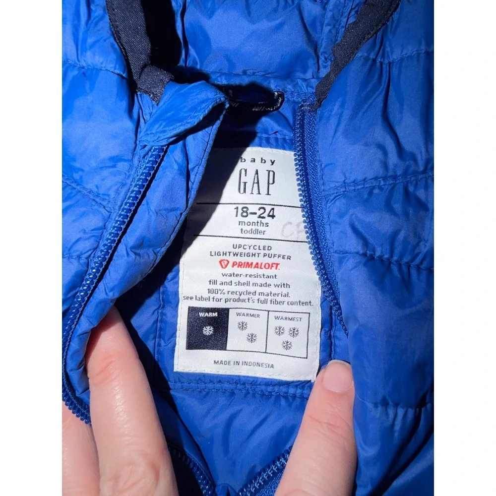 Baby‎ Gap Blue PrimaLoft Lightweight Puffer Jacket Hooded Coat 18-24 Months M2